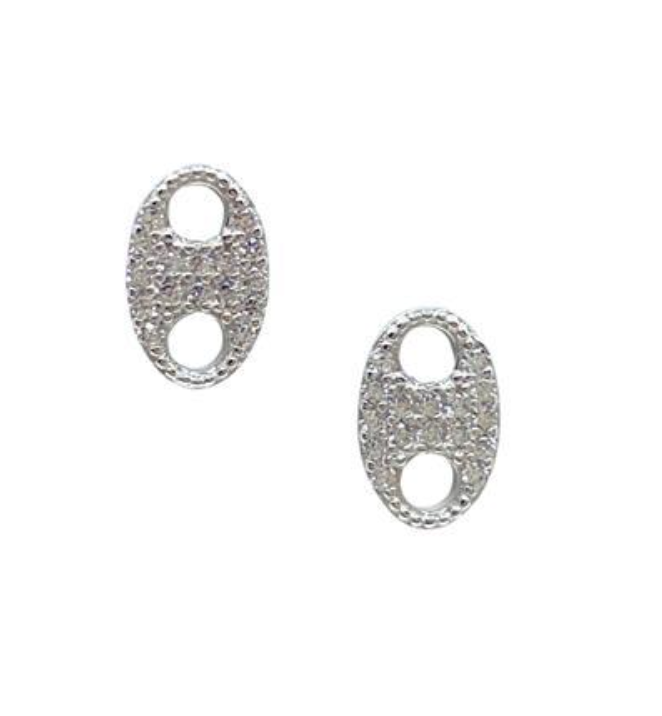 Micro Pave 'Button Hole' Studs: Sterling